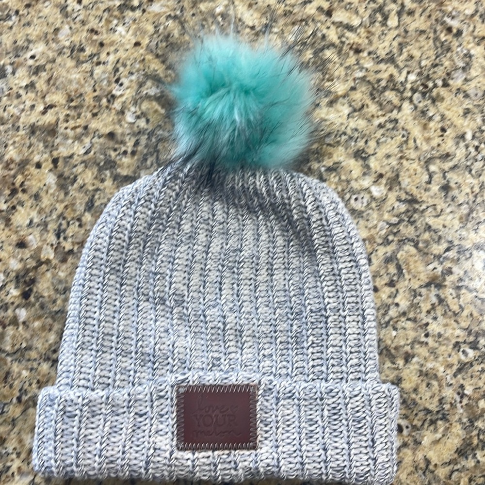 Love Your Melon Blue Gray Speckled Pom Hat